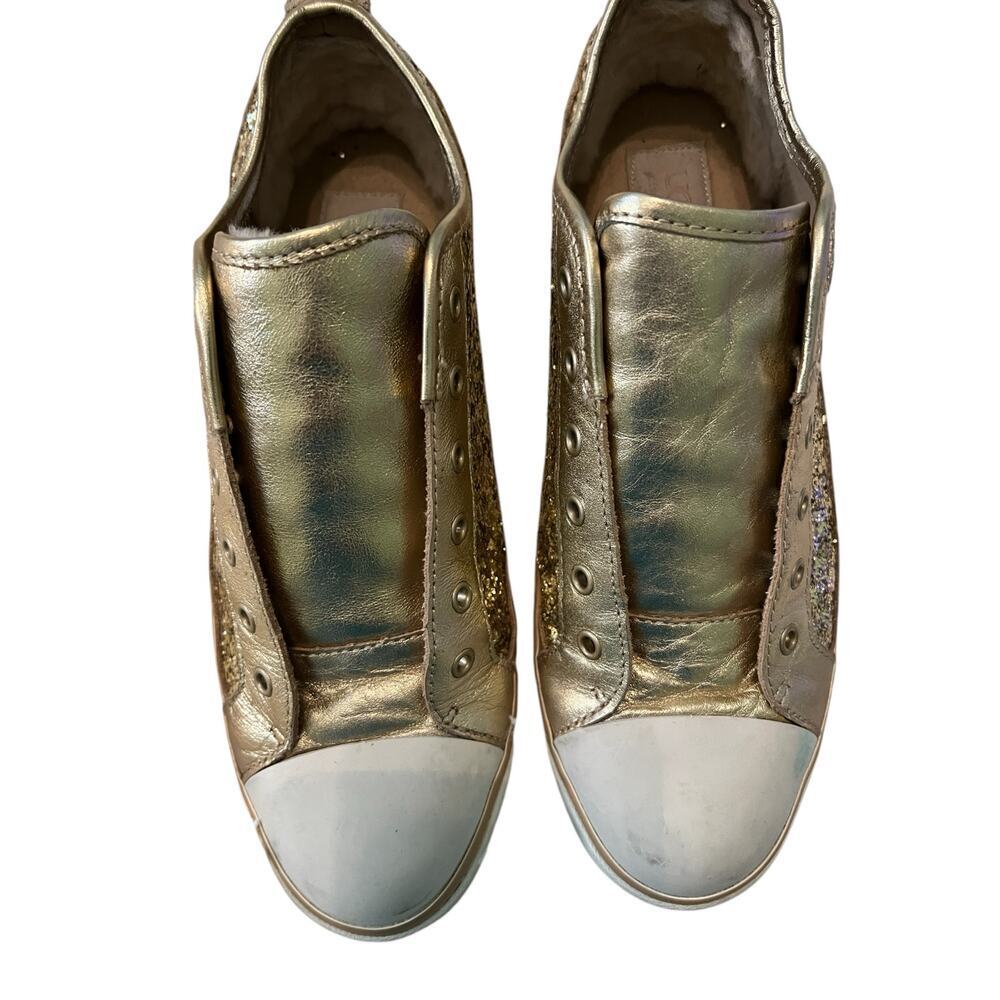 UGG Gold Glittery Tennis Shoes Lace Up w/White Leather   9.5​